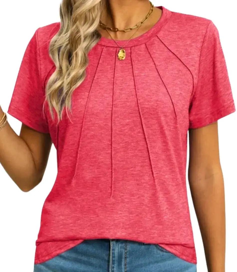 Blusa Feminina Básica Plissada em tecido confortável com pregas frontais, mangas curtas e decote redondo. Blusa Feminina Básica Plissada em tecido confortável com pregas frontais, mangas curtas e decote redondo.