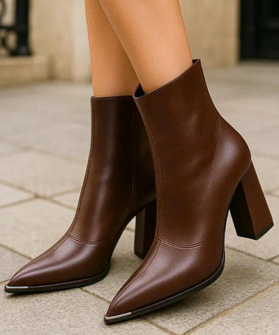 Bota Feminina Cano Curto marrom com Salto Grosso e Conforto Acolchoado Bota Feminina Cano Curto marrom com Salto Grosso e Conforto Acolchoado