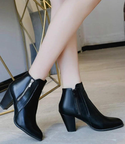 Bota Feminina Cano Curto Salto Quadrado Zíper | Lilina Bota Feminina Cano Curto Salto Quadrado Zíper | Lilina