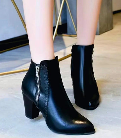 Bota Feminina Cano Curto Salto Quadrado Zíper | Lilina Bota Feminina Cano Curto Salto Quadrado Zíper | Lilina