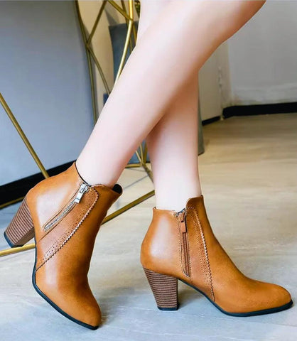 Bota Feminina Cano Curto Salto Quadrado Zíper | Lilina Bota Feminina Cano Curto Salto Quadrado Zíper | Lilina