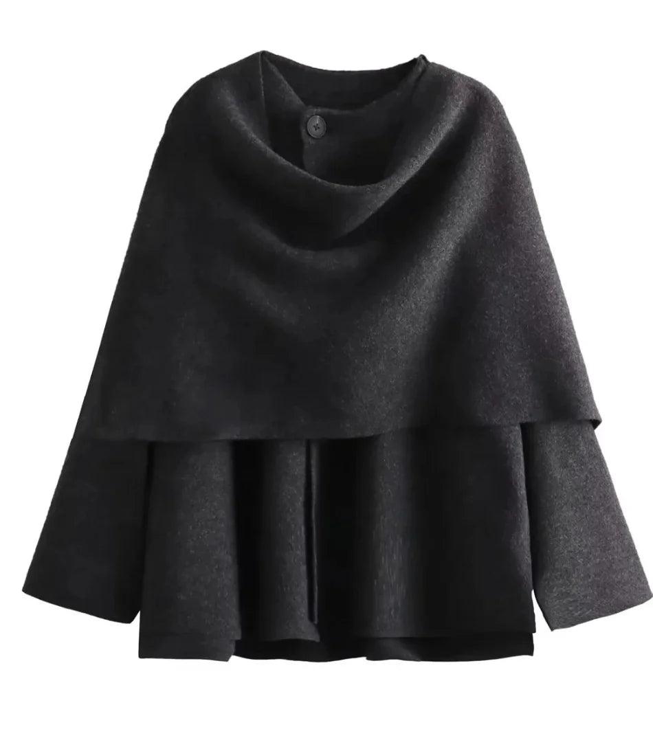 Casaco feminino de malha assimétrico com cachecol elegante para outono e inverno Casaco feminino de malha assimétrico com cachecol elegante para outono e inverno