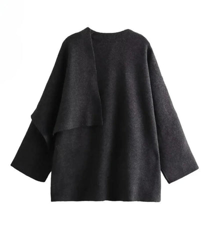 Casaco feminino de malha assimétrico com cachecol elegante para outono e inverno Casaco feminino de malha assimétrico com cachecol elegante para outono e inverno