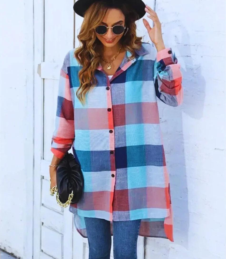 Chemise Xadrez Manga Longa Plus em algodão e poliéster, ajuste solto, mangas longas e design sofisticado. Chemise Xadrez Manga Longa Plus em algodão e poliéster, ajuste solto, mangas longas e design sofisticado.