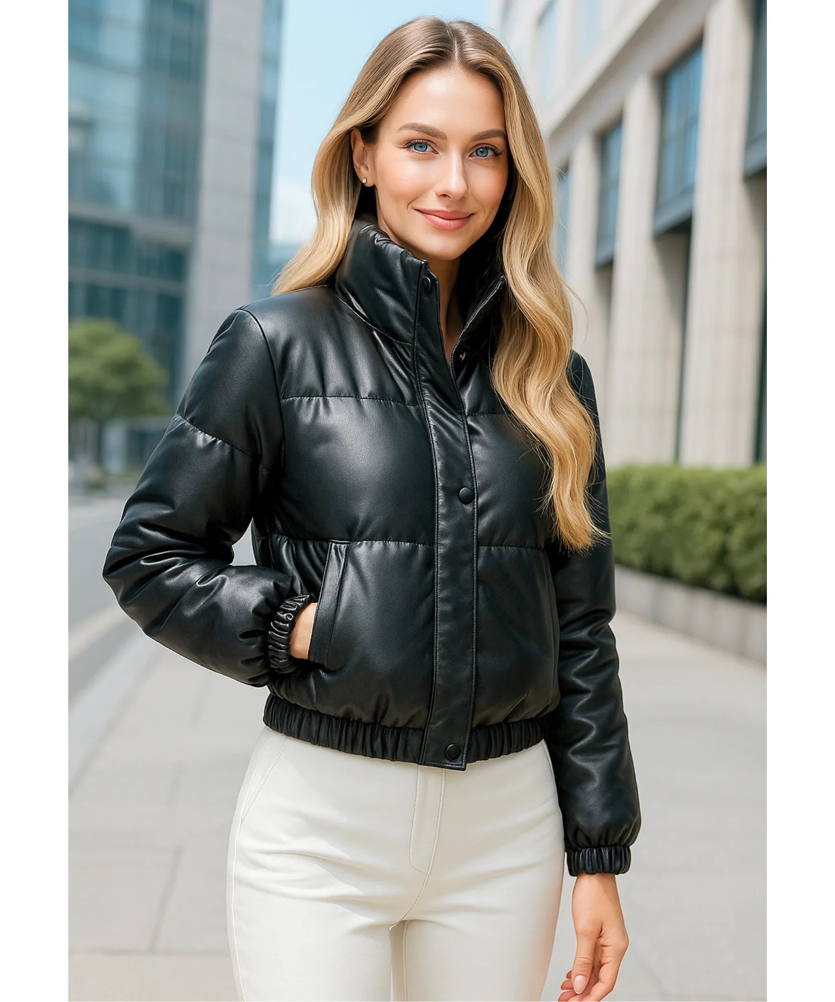 Comprar jaqueta bomber feminina preto puffer de couro sintético cropped com gola alta para inverno em promoção ZARA
 Comprar jaqueta bomber feminina preto puffer de couro sintético cropped com gola alta para inverno em promoção ZARA