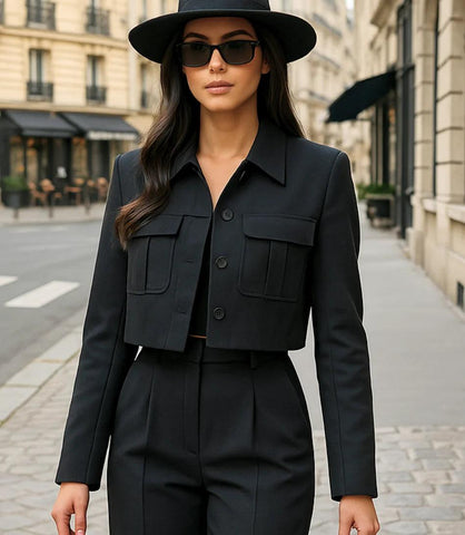 Comprar Conjunto Feminino Alfaiataria com Blazer Cropped de Linho Preto ZARA
 Comprar Conjunto Feminino Alfaiataria com Blazer Cropped de Linho Preto ZARA
