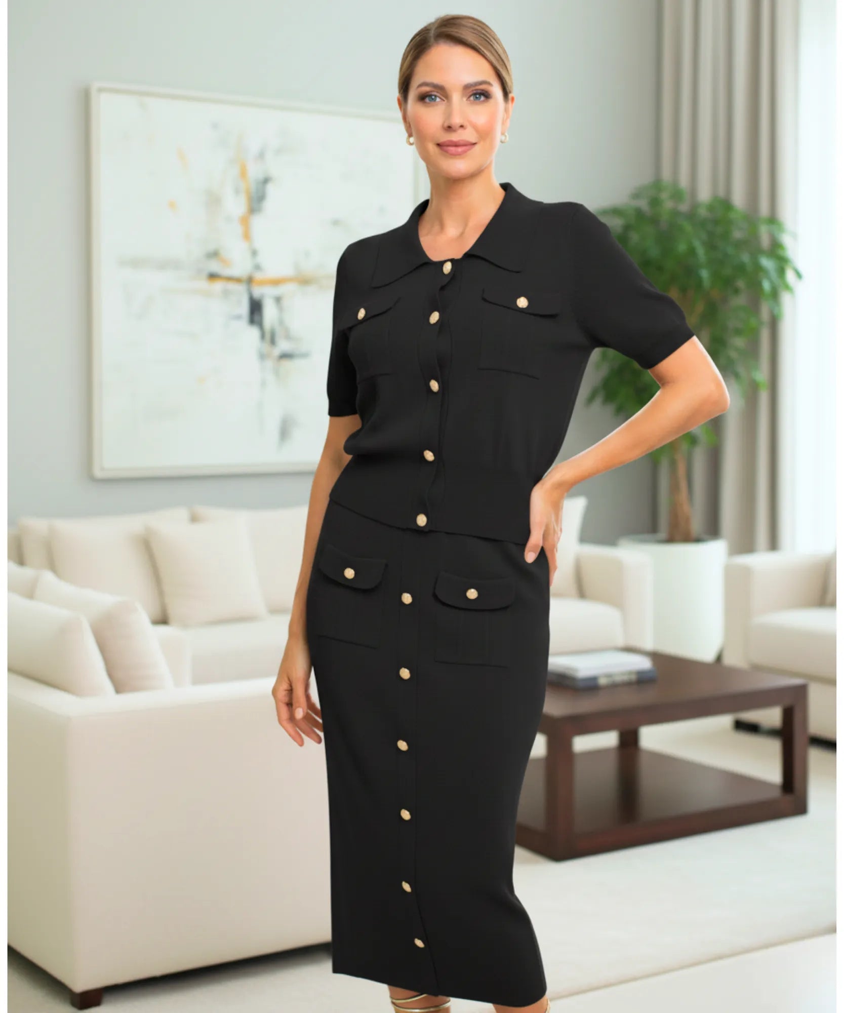 Conjunto Tricot Feminino com Saia e Blusa Elegante Anellimn