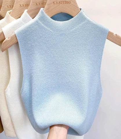 Blusa Cropped Feminina de Tricot Gola Alta Sem Manga | Lilisa Blusa Cropped Feminina de Tricot Gola Alta Sem Manga | Lilisa