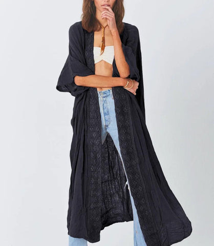Kimono Feminino Longo Boho com Renda Leve Elegante | Ves Kimono Feminino Longo Boho com Renda Leve Elegante | Ves