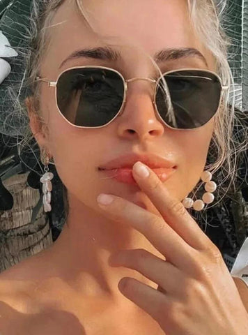 Óculos de Sol Vintage Hexagonal - Proteção UV e Estilo único para completar seu look Óculos de Sol Vintage Hexagonal - Proteção UV e Estilo único para completar seu look