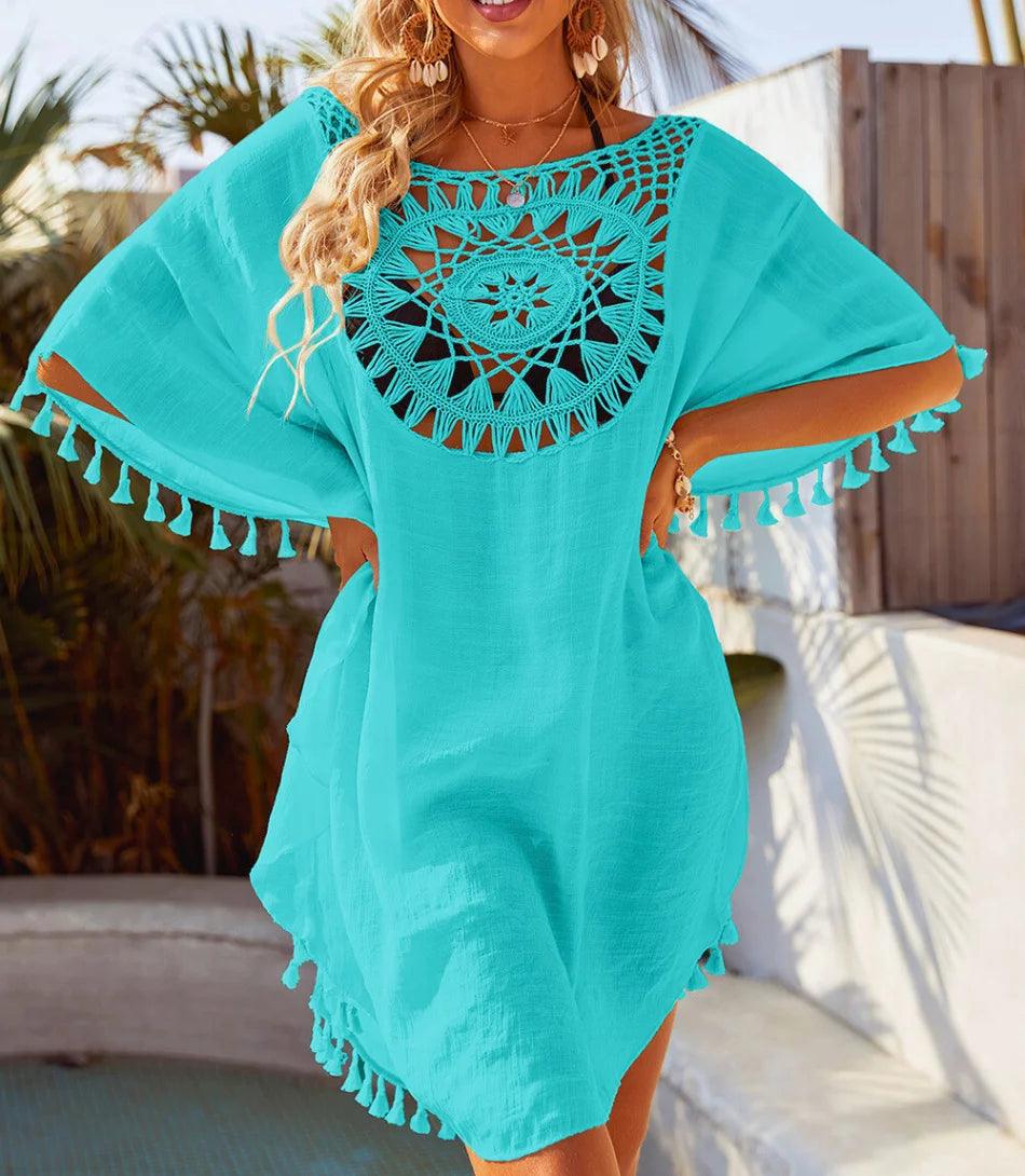 Saída de Praia Branca Curta em Algodão com Crochê - Conforto e Estilo para Verão. Saída de Praia Branca Curta em Algodão com Crochê - Conforto e Estilo para Verão.