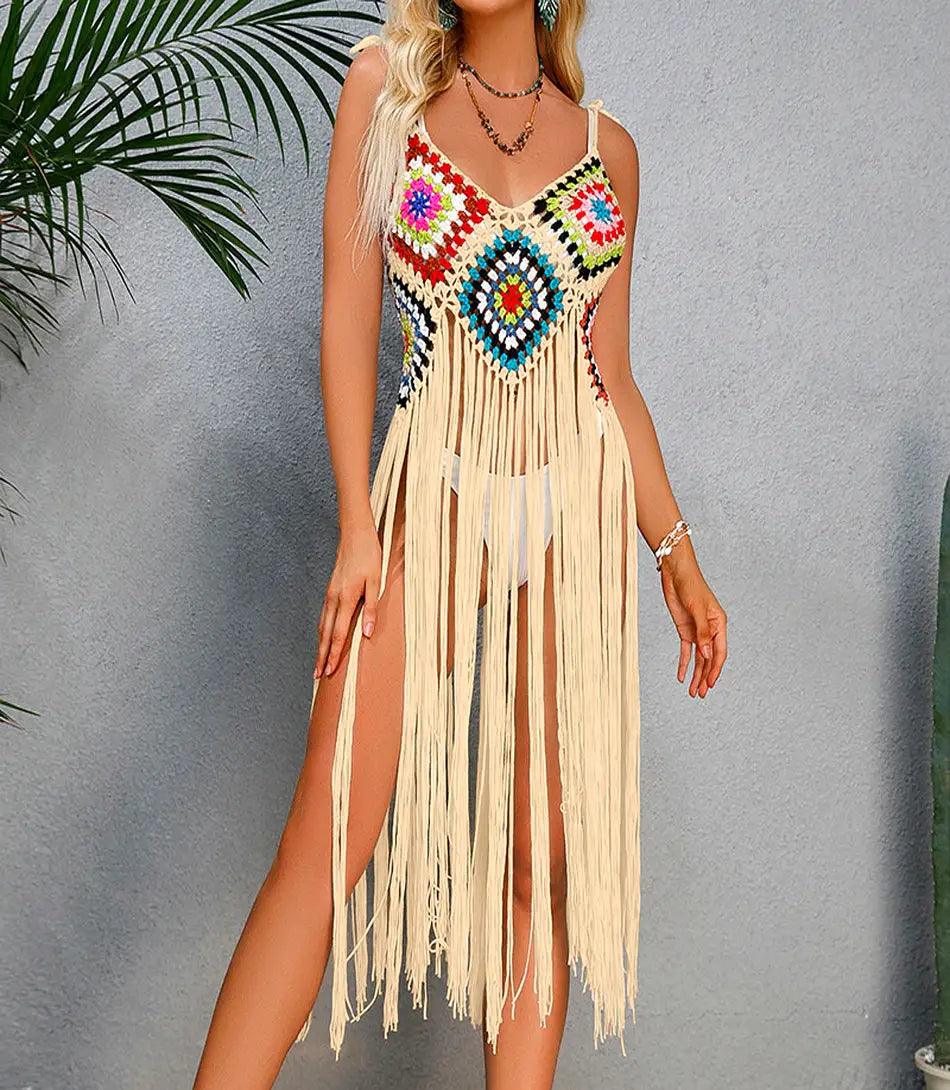 Saída de Praia Crochê Franja Feminina com franjas longas e design boho em crochê artesanal, ideal para moda praia Saída de Praia Crochê Franja Feminina com franjas longas e design boho em crochê artesanal, ideal para moda praia