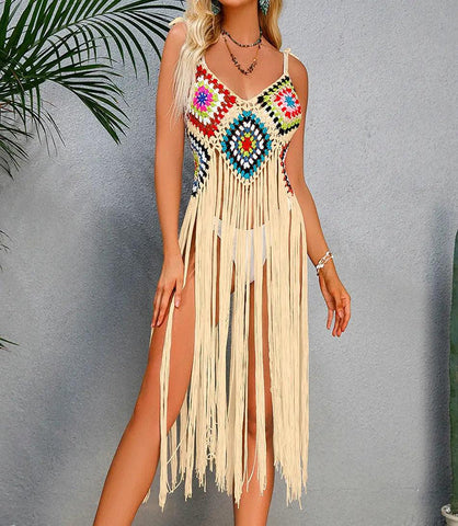 Saída de Praia Crochê Franja Feminina com franjas longas e design boho em crochê artesanal, ideal para moda praia Saída de Praia Crochê Franja Feminina com franjas longas e design boho em crochê artesanal, ideal para moda praia