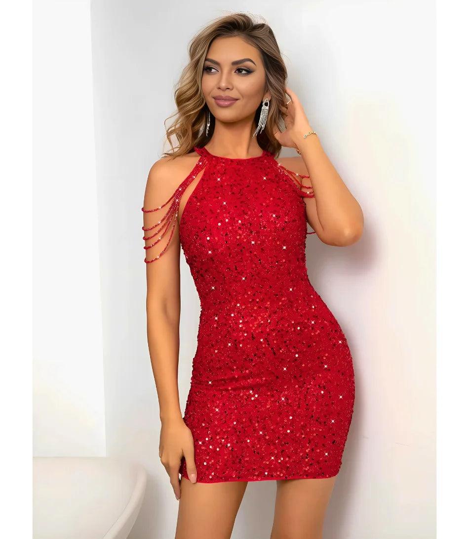 Vestido de festa curto com paetê para balada e eventos Vermelho Vestido de festa curto com paetê para balada e eventos Vermelho
