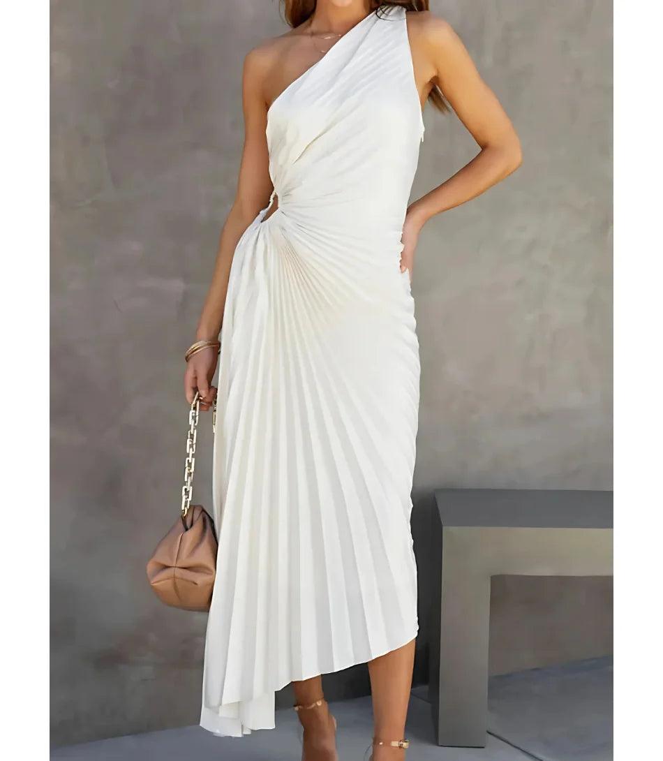Comprar Vestido Midi Um Ombro Só Plissado Elegante para Madrinha e Convidadas ranco - Amalle Comprar Vestido Midi Um Ombro Só Plissado Elegante para Madrinha e Convidadas ranco - Amalle
