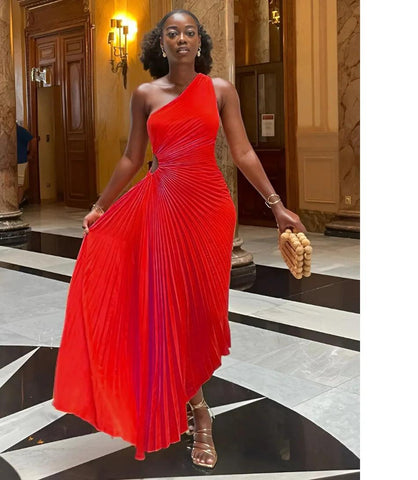 Vestido Midi Um Ombro Só Plissado Elegante de Festas | Maju Vestido Midi Um Ombro Só Plissado Elegante de Festas | Maju