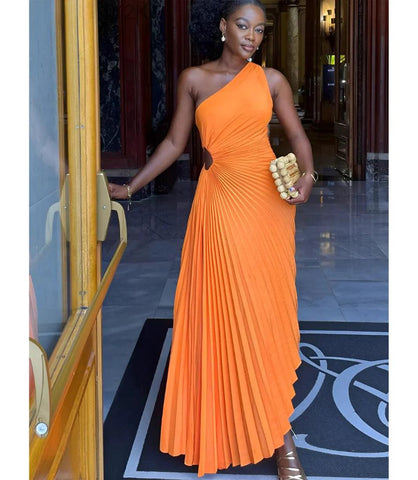 Vestido Midi Um Ombro Só Plissado Elegante de Festas | Maju Vestido Midi Um Ombro Só Plissado Elegante de Festas | Maju
