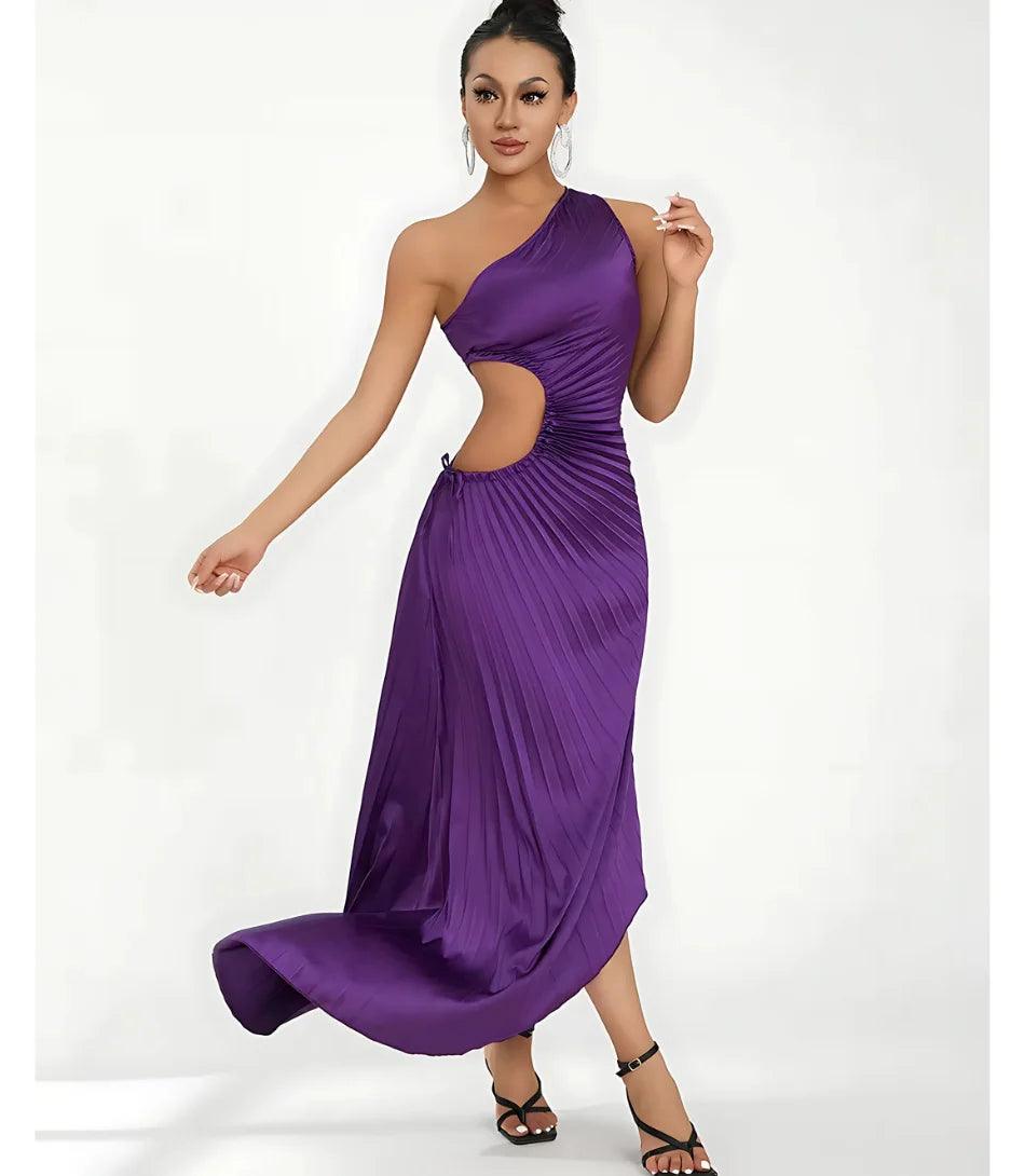Comprar Vestido Midi Um Ombro Só Plissado Elegante para Madrinha e Convidadas Roxo- Anellimn
 Comprar Vestido Midi Um Ombro Só Plissado Elegante para Madrinha e Convidadas Roxo- Anellimn