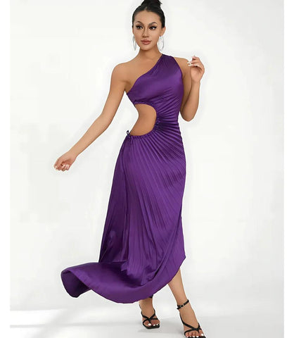 Comprar Vestido Midi Um Ombro Só Plissado Elegante para Madrinha e Convidadas Roxo- Anellimn
 Comprar Vestido Midi Um Ombro Só Plissado Elegante para Madrinha e Convidadas Roxo- Anellimn