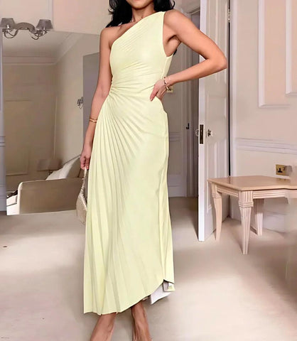 Comprar Vestido Midi Um Ombro Só Plissado Elegante para Madrinha e Convidadas Creme -  Amalle Comprar Vestido Midi Um Ombro Só Plissado Elegante para Madrinha e Convidadas Creme -  Amalle