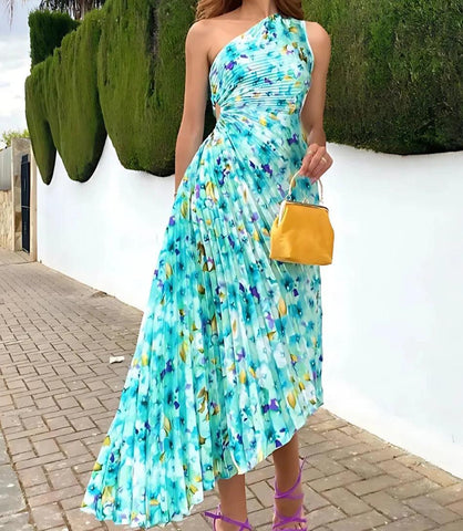Comprar Vestido Midi Um Ombro Só Plissado Elegante para Madrinha e Convidadas azul - Anellimn
 Comprar Vestido Midi Um Ombro Só Plissado Elegante para Madrinha e Convidadas azul - Anellimn