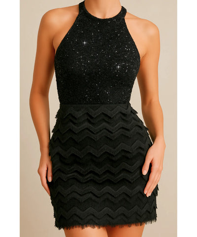 Vestido de Festa Curto com Renda e Paetês Elegante | Angeline Vestido de Festa Curto com Renda e Paetês Elegante | Angeline