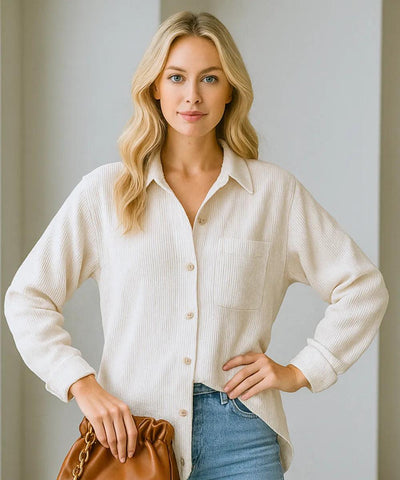 Comprar Blusa feminina manga longa branco oversized de veludo cotelê para dias frios, sobreposição casual e looks urbanos ANELLIMN
 Comprar Blusa feminina manga longa branco oversized de veludo cotelê para dias frios, sobreposição casual e looks urbanos ANELLIMN