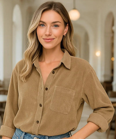 Blusa Feminina Manga Longa Oversized de Veludo Cotelê | Thilde Blusa Feminina Manga Longa Oversized de Veludo Cotelê | Thilde