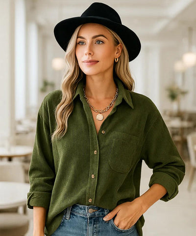 Blusa Feminina Manga Longa Oversized de Veludo Cotelê | Thilde Blusa Feminina Manga Longa Oversized de Veludo Cotelê | Thilde