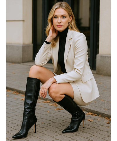 Bota Feminina Cano Alto Salto Fino Couro Elegante | Lione Bota Feminina Cano Alto Salto Fino Couro Elegante | Lione