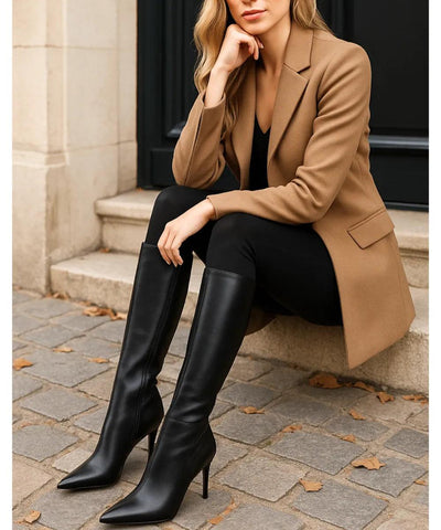 Comprar bota feminina cano alto com salto fino preto e forro térmico elegante em promoção DAFITI
 Comprar bota feminina cano alto com salto fino preto e forro térmico elegante em promoção DAFITI