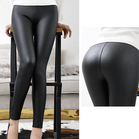 Calça de couro feminina legging preta, cintura alta, push-up, tecido PU e Spandex, estilo casual e ajustado, ideal para looks modernos. Anellimn Calça de couro feminina legging preta, cintura alta, push-up, tecido PU e Spandex, estilo casual e ajustado, ideal para looks modernos. Anellimn