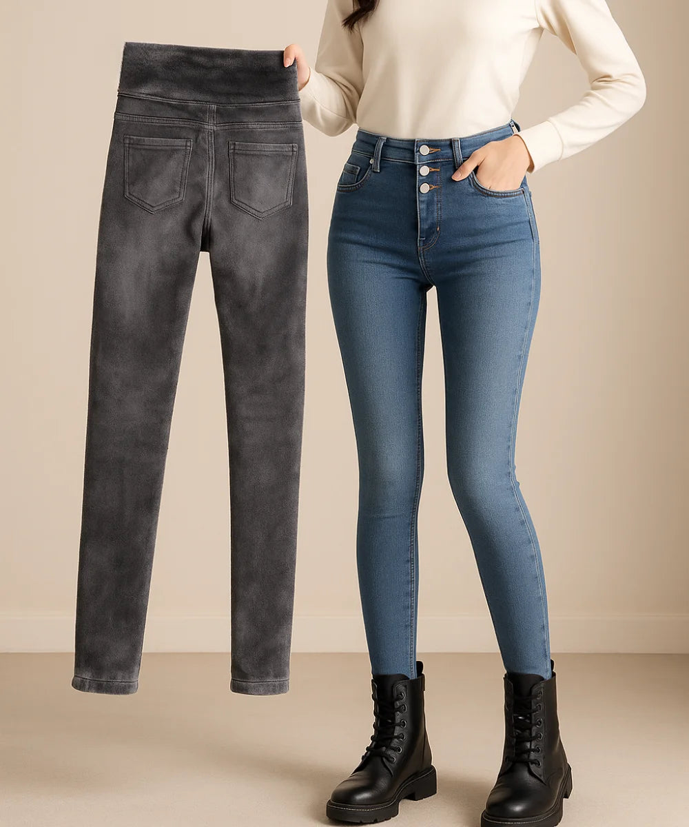 Comprar calça jeans feminina térmica com forro peluciado interno e cintura alta modeladora para dias frios e inverno elegante Comprar calça jeans feminina térmica com forro peluciado interno e cintura alta modeladora para dias frios e inverno elegante