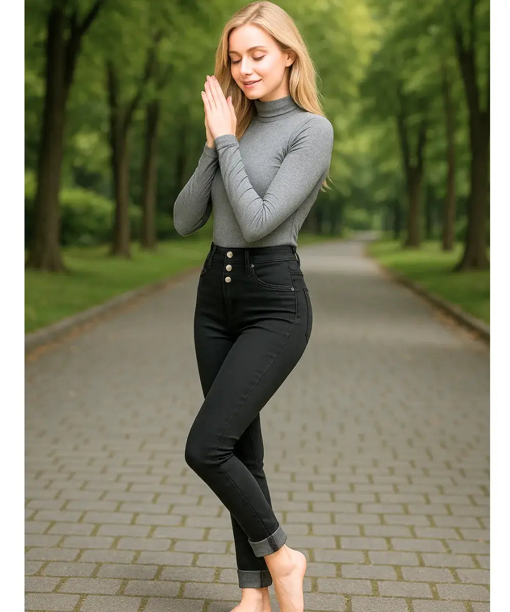 Comprar calça jeans feminina térmica com forro peluciado interno e cintura alta modeladora para dias frios e inverno elegante Comprar calça jeans feminina térmica com forro peluciado interno e cintura alta modeladora para dias frios e inverno elegante