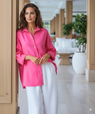 Camisa de Linho Feminina Oversized Atemporal | Lime Camisa de Linho Feminina Oversized Atemporal | Lime