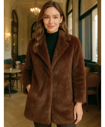 Comprar casaco feminino de pelo sintético premium super macio e elegante para inverno em oferta com caimento impecável Comprar casaco feminino de pelo sintético premium super macio e elegante para inverno em oferta com caimento impecável