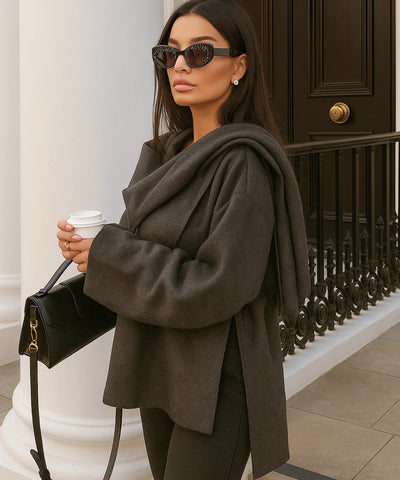 Casaco Feminino Tricot Oversized Lã Batida Inverno | Poli Casaco Feminino Tricot Oversized Lã Batida Inverno | Poli