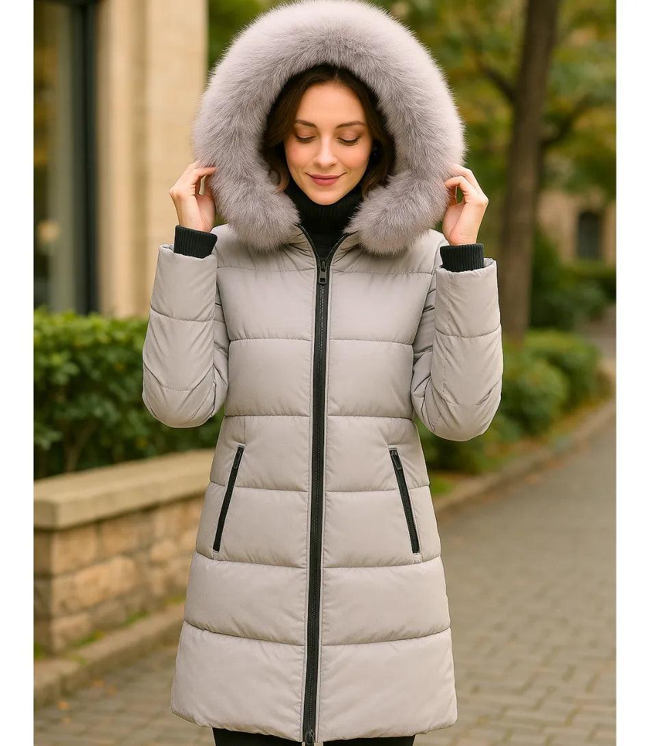 Comprar casaco feminino de inverno longo cinza acolchoado com gola de pelo removível e capuz para dias frios e elegantes em promoção ZARA
 Comprar casaco feminino de inverno longo cinza acolchoado com gola de pelo removível e capuz para dias frios e elegantes em promoção ZARA