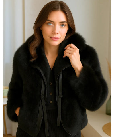 Comprar casaco de pelo feminino curto preto sofisticado com amarração e forro quente para inverno ou frio intenso em promoção ZARA
 Comprar casaco de pelo feminino curto preto sofisticado com amarração e forro quente para inverno ou frio intenso em promoção ZARA