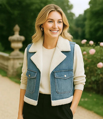Comprar colete jeans feminino com forro de pelúcia térmica para dias de frio em promoção ZARA
 Comprar colete jeans feminino com forro de pelúcia térmica para dias de frio em promoção ZARA