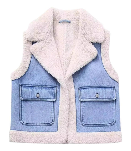 Colete Jeans Feminino com Forro de Pelúcia Elegante | Catania Colete Jeans Feminino com Forro de Pelúcia Elegante | Catania