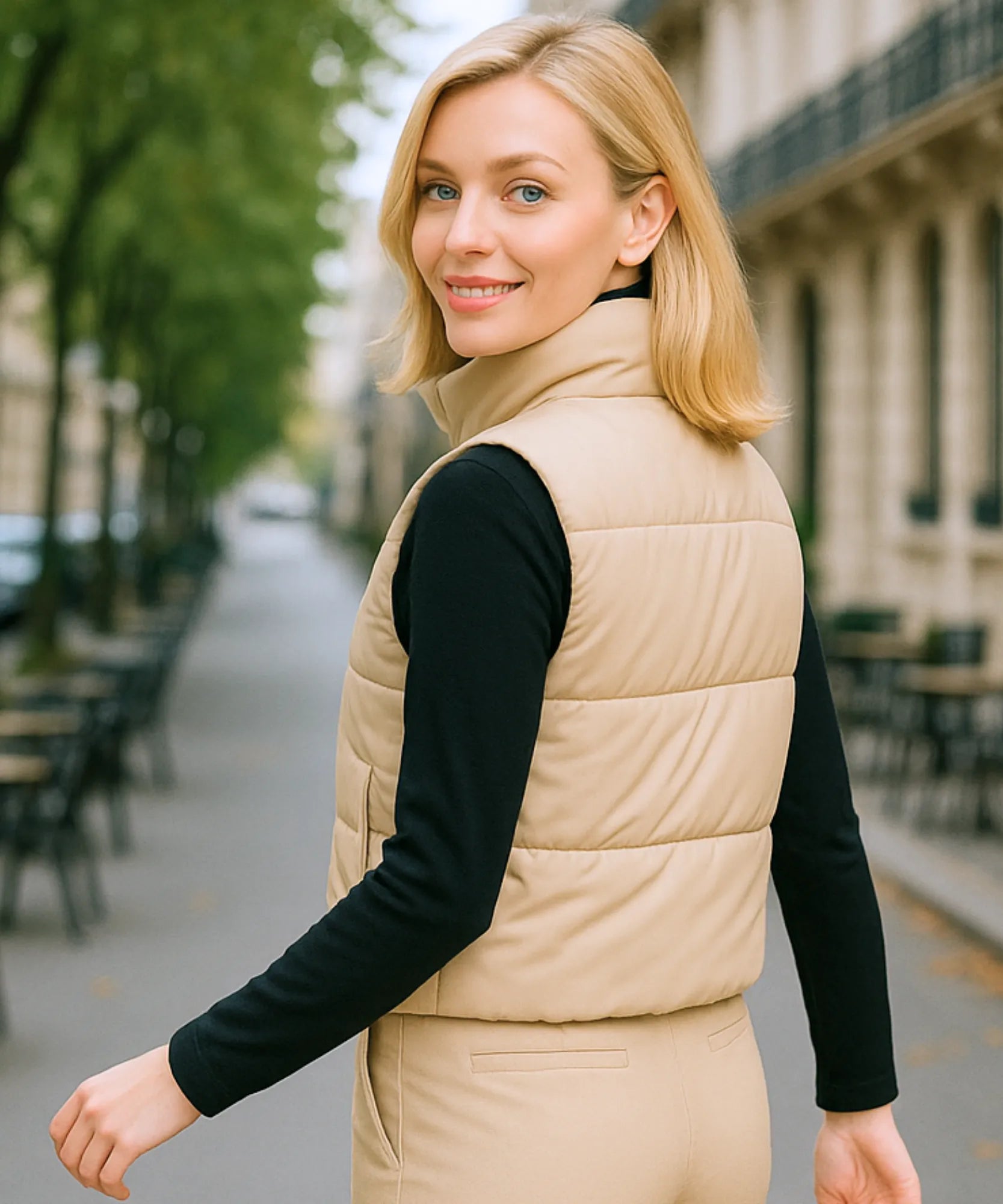 Comprar colete puffer feminino couro sintético bege gola alta botões duplos inverno térmico em promoção ZARA
 Comprar colete puffer feminino couro sintético bege gola alta botões duplos inverno térmico em promoção ZARA