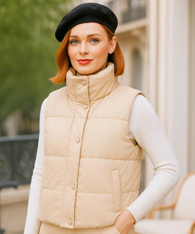 Colete Puffer Feminino Couro Sintético Gola Alta Inverno | Gigi Colete Puffer Feminino Couro Sintético Gola Alta Inverno | Gigi