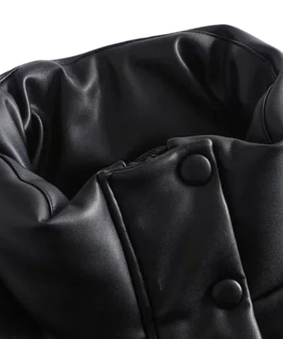 Colete Puffer Feminino Couro Sintético Gola Alta Inverno | Gigi Colete Puffer Feminino Couro Sintético Gola Alta Inverno | Gigi