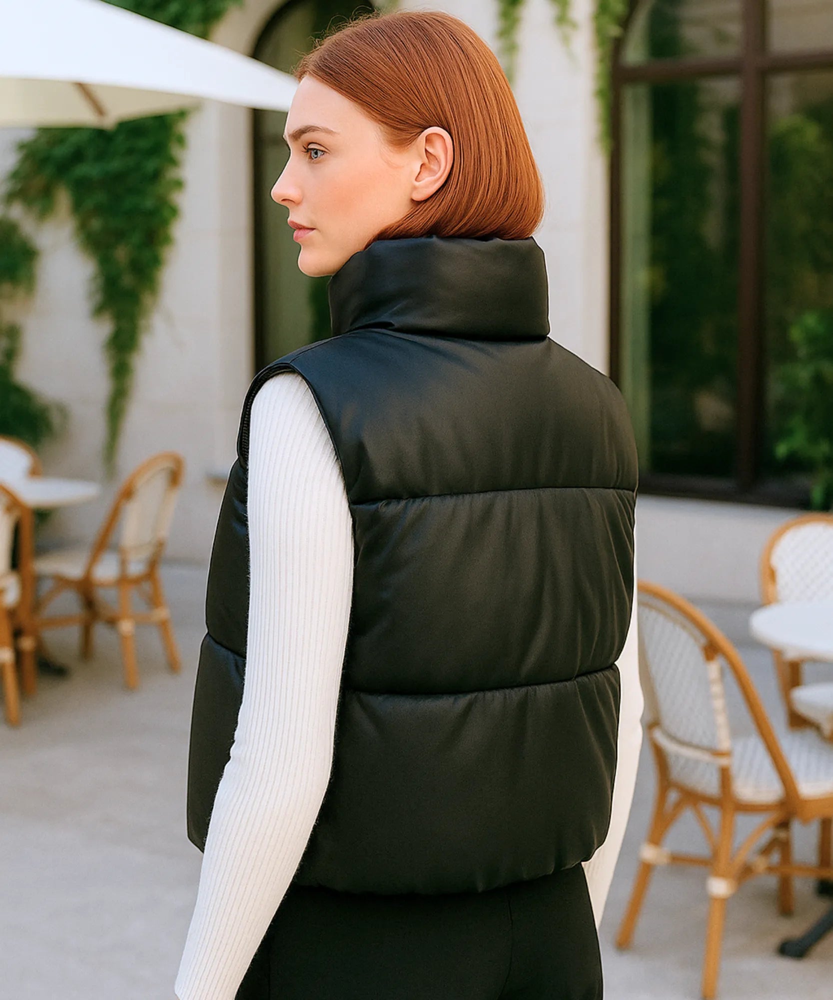 Comprar colete puffer feminino couro sintético preto gola alta botões duplos inverno térmico em promoção ZARA
 Comprar colete puffer feminino couro sintético preto gola alta botões duplos inverno térmico em promoção ZARA