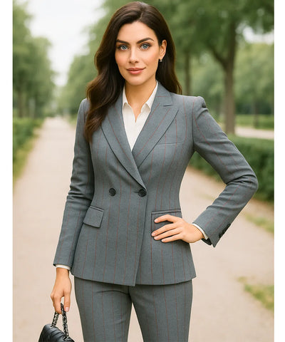 Comprar conjunto alfaiataria feminino cinza com blazer risca de giz e calça reta elegante para trabalho ou eventos em promoção ZARA
 Comprar conjunto alfaiataria feminino cinza com blazer risca de giz e calça reta elegante para trabalho ou eventos em promoção ZARA