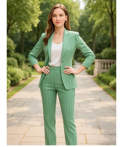 Comprar conjunto alfaiataria feminino verde com blazer risca de giz e calça reta elegante para trabalho ou eventos em promoção ZARA
 Comprar conjunto alfaiataria feminino verde com blazer risca de giz e calça reta elegante para trabalho ou eventos em promoção ZARA
