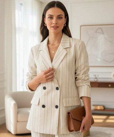 Conjunto Alfaiataria Feminino Linho Elegante com Blazer e Calça | Fontana Conjunto Alfaiataria Feminino Linho Elegante com Blazer e Calça | Fontana