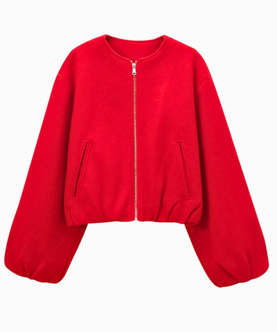 Jaqueta Bomber Feminina Lã Cropped Mangas Bufantes | Anye Jaqueta Bomber Feminina Lã Cropped Mangas Bufantes | Anye