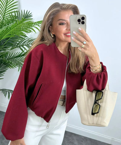 Comprar jaqueta bomber feminina lã cropped mangas bufantes zíper frontal bolsos duplos em promoção ZARA Comprar jaqueta bomber feminina lã cropped mangas bufantes zíper frontal bolsos duplos em promoção ZARA